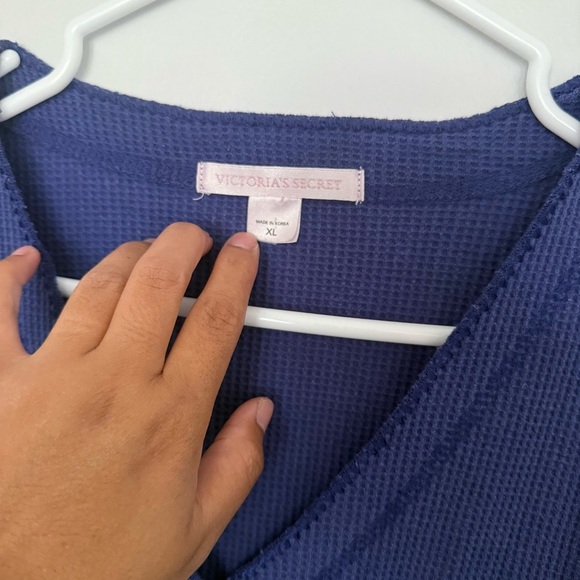 Vintage Victoria's Secret Thermal Waffle Knit XL Purple V Neck Set - Picture 3 of 7